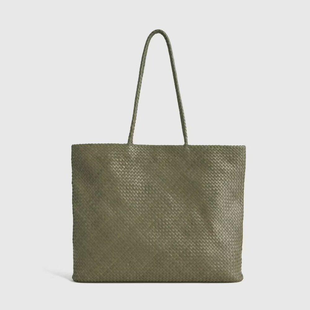 NWT Quince Italian Leather Handwoven Tote - Olive